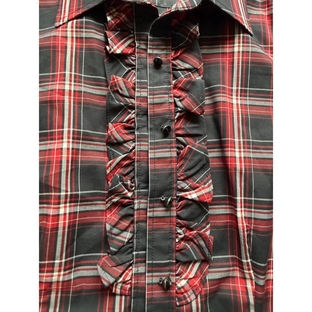 Talbots Plaid Button Down Shirt, Ruffle, Women's size 8P, Petite - Picture 3 of 5